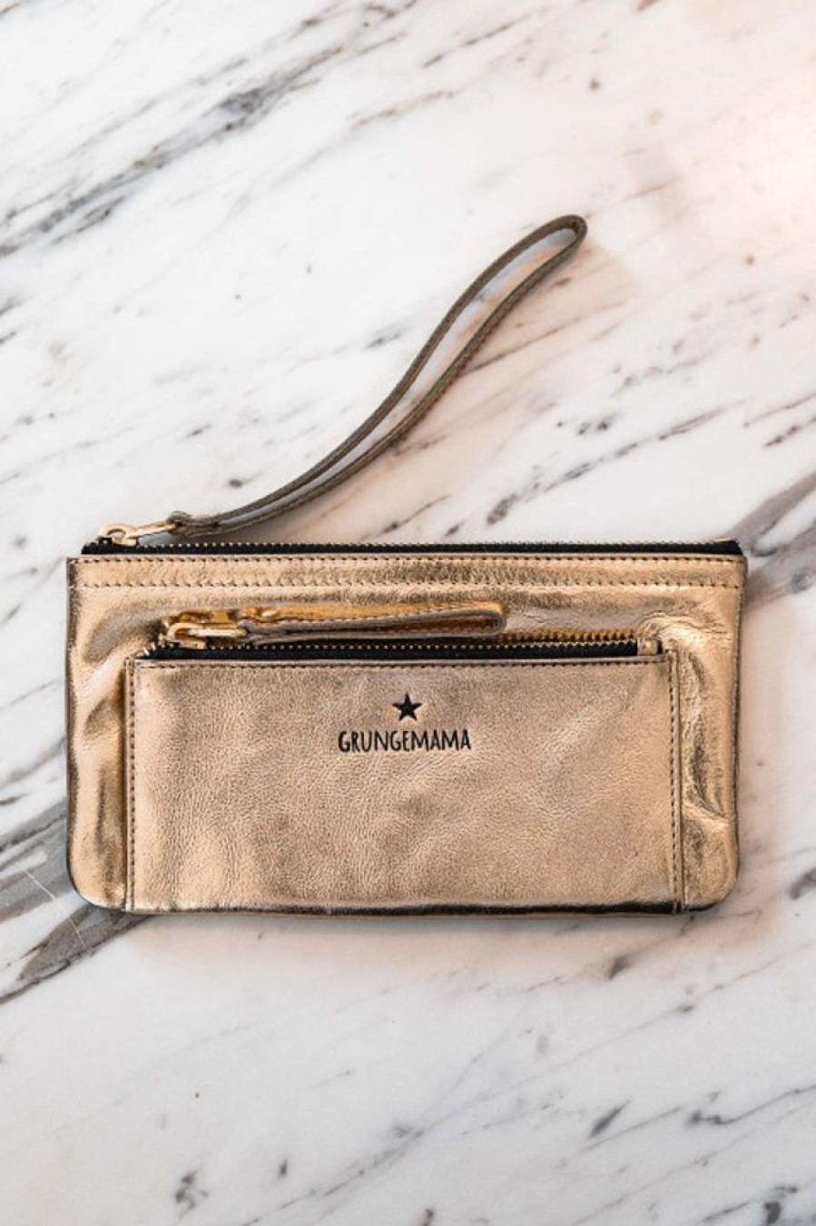 Maroquinerie Grungemama | Pochette Grungemama Metalic Gold