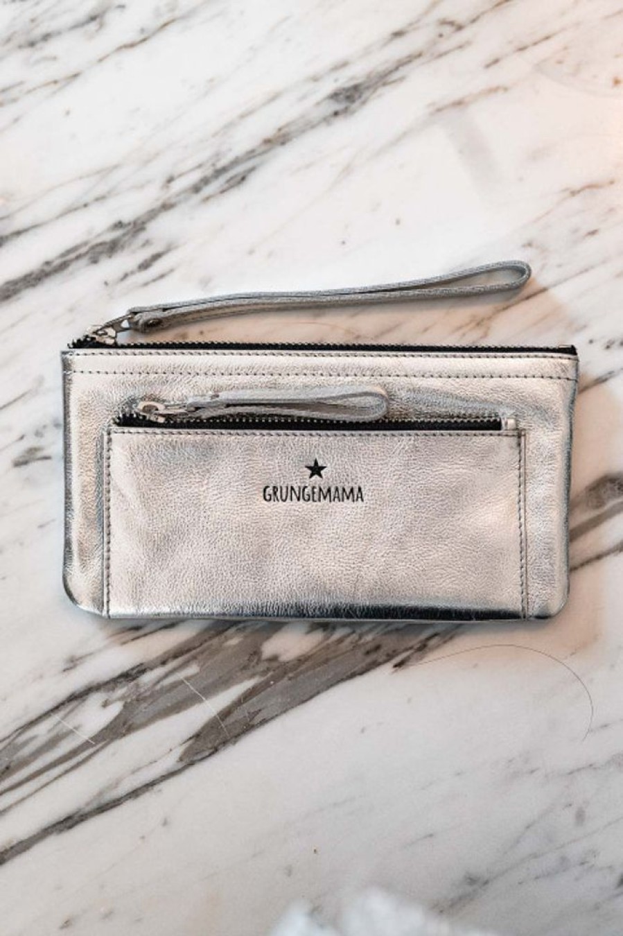 Maroquinerie Grungemama | Pochette Grungemama Metalic Silver